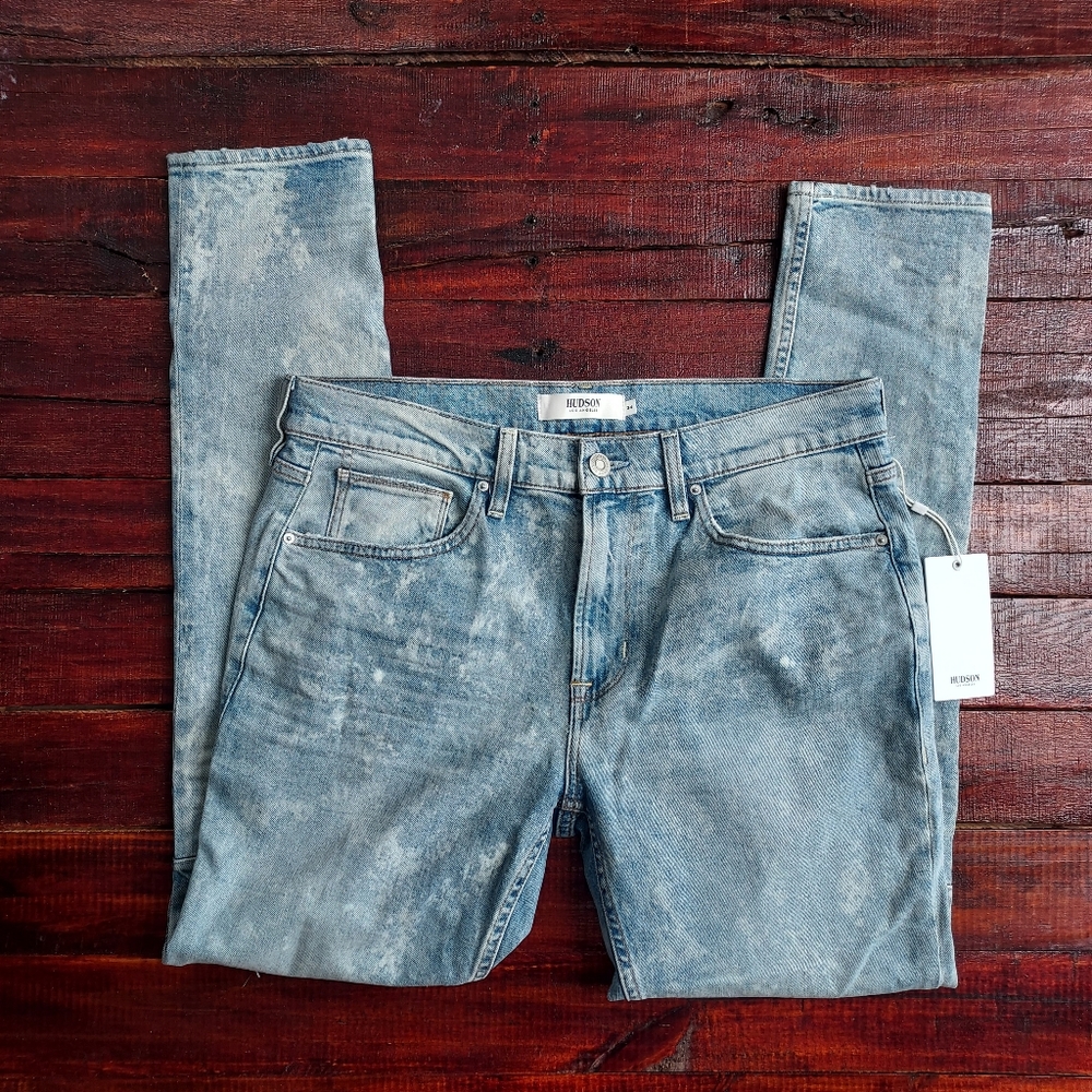 Hudson Zack Skinny Moto Jeans In Mineral NWT Size 34